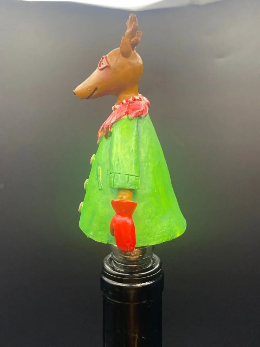Green Reindeer Stopper in Red Glasses